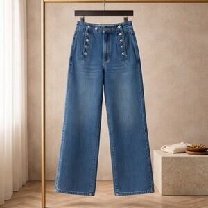 Vintage Clean Lines 1970s Snap Front Hipster Hippie Boho Wide Leg Jeans Size 14